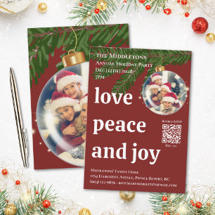 Invitación Amor Paz Alegría QR Foto Burgundy Fiesta de Navida