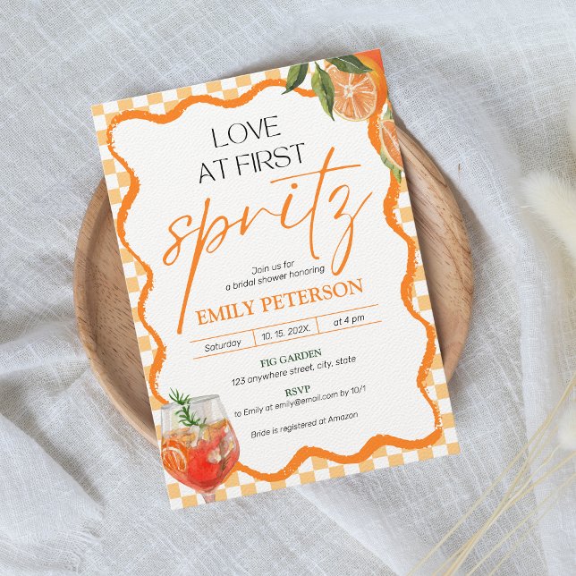 Invitación Amor por primera ducha de novias retro spritz (Love at first spritz bridal shower invitation)