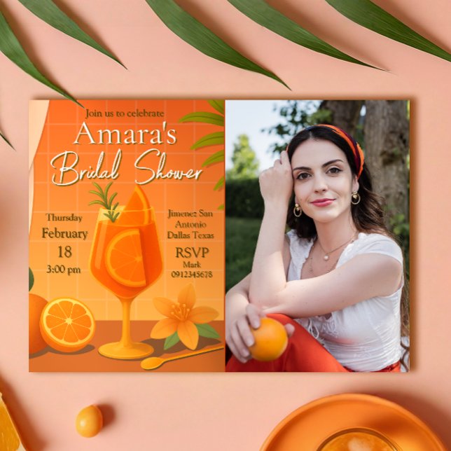 Invitación Amor por primera vez en Spritz Bridal Shower con f (Love at first Spritz Bridal Shower with Photo Picture Landscape Invitation)