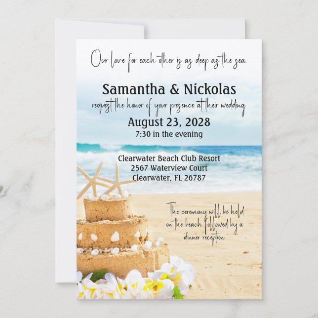 Invitación Amor profundo por la boda de Sea Beach (Anverso)