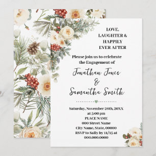 Invitación Amor Risa Felizmente Compromiso Floral de Invierno