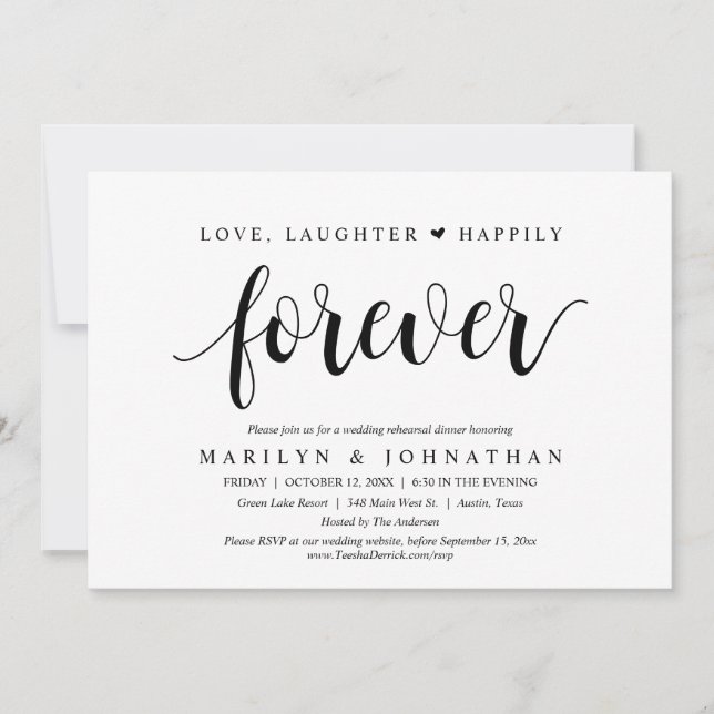 Invitación Amor, risa y felicidad para siempre, ensayo (Anverso)
