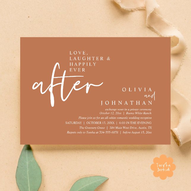 Invitación Amor, Risa y Recepción Felices Para Siempre (Love, Laughter And Happily Ever After Reception Modern Minimalist Invitation Card PDF Copper Brown)