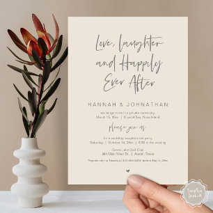 Invitación Amor, risas, negro, Fiesta de Elopement Boda