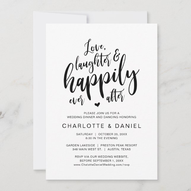Invitación Amor, risas y felicidad después, Boda (Anverso)