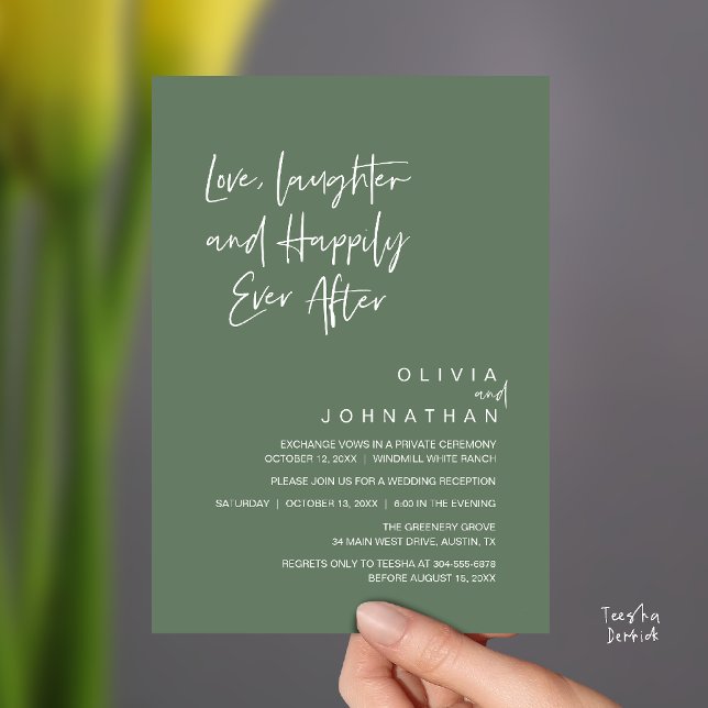 Invitación Amor, risas y felicidad siempre después, moderno (Love, Laughter and Happily Ever After, Modern Boho Wedding Invites Card PDF Sage Green)