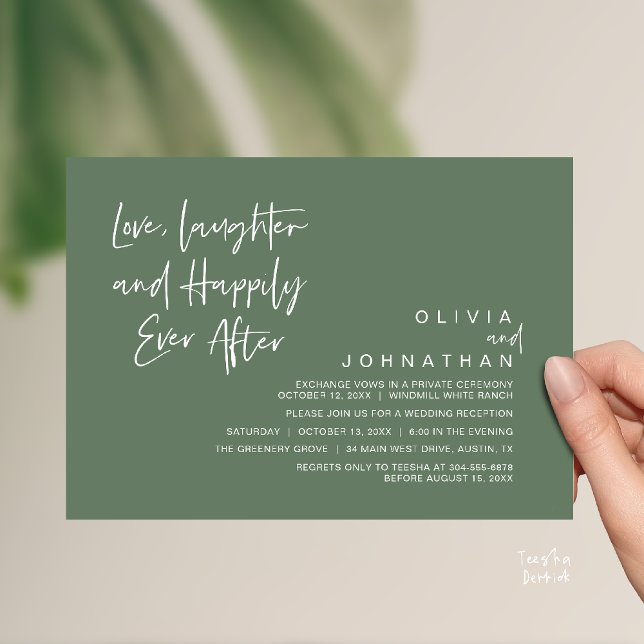Invitación Amor, risas y felicidad siempre después, moderno (Love, Laughter and Happily Ever After, Modern Boho Wedding Invites Card PDF Sage Green)