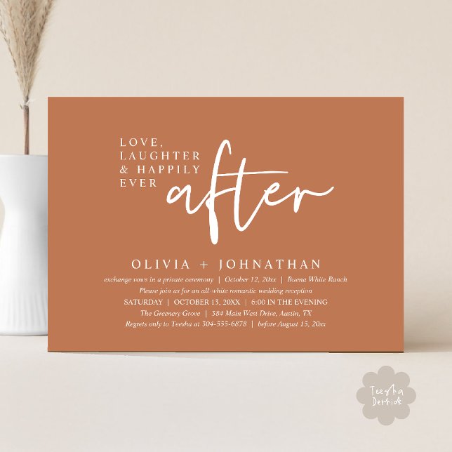 Invitación Amor, Risas Y Feliz Desde La Recepción (Love, Laughter And Happily Ever After Reception Modern Minimalist Invitation Card PDF Copper Brown)