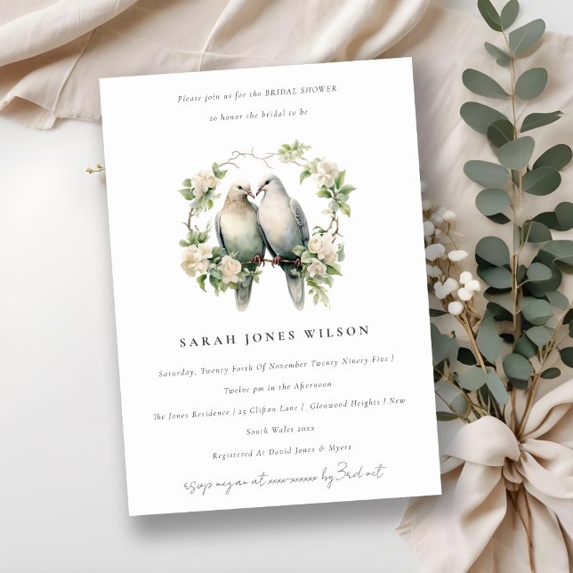 Invitación Amor romántico Aves Botánico Wreath Bridal Shower (Subido por el creador)
