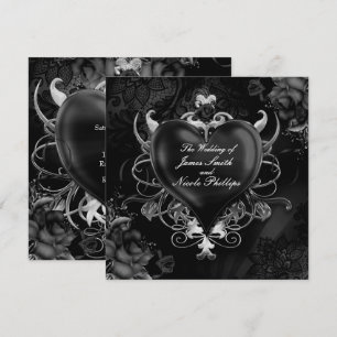 Invitación Amor Romántico Gótico Corazón Boda Rojo y Dorado