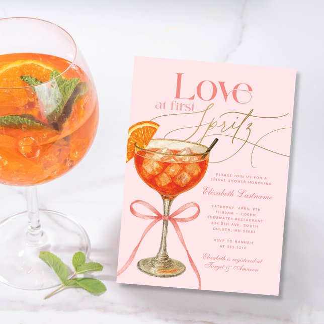 Invitación Amor Rosa a Primera Spritz Desayuno Nupcial (Elegant Pink Orange Aperol Spritz Bridal Shower Invitation)