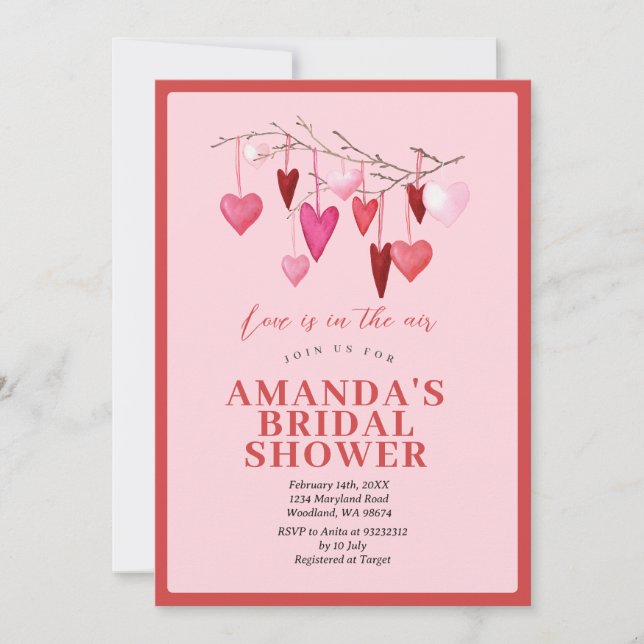 Invitación Amor rosa en el aire, boda de San Valentín (Anverso)