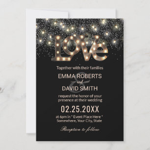 Invitación Amor Rótulo String Luces Confetti Boda moderno