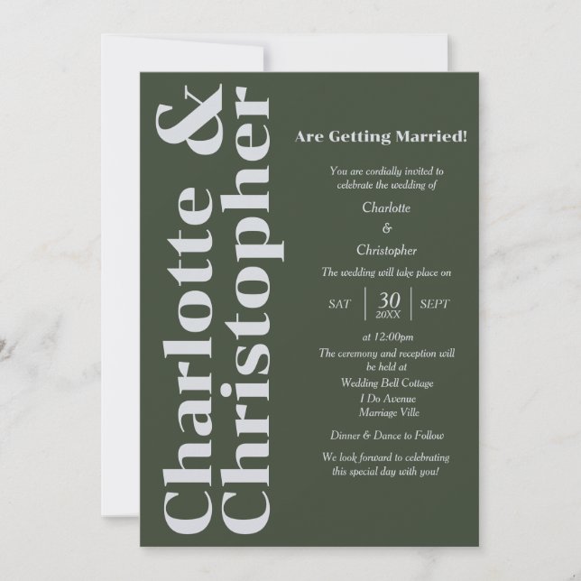 Invitación Amor rubio - Verde oscuro y moderno gris (Anverso)