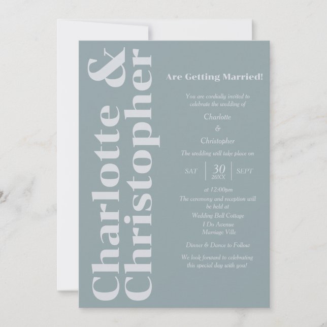 Invitación Amor ruboroso - Azul y Gris Dusty Moderno (Anverso)