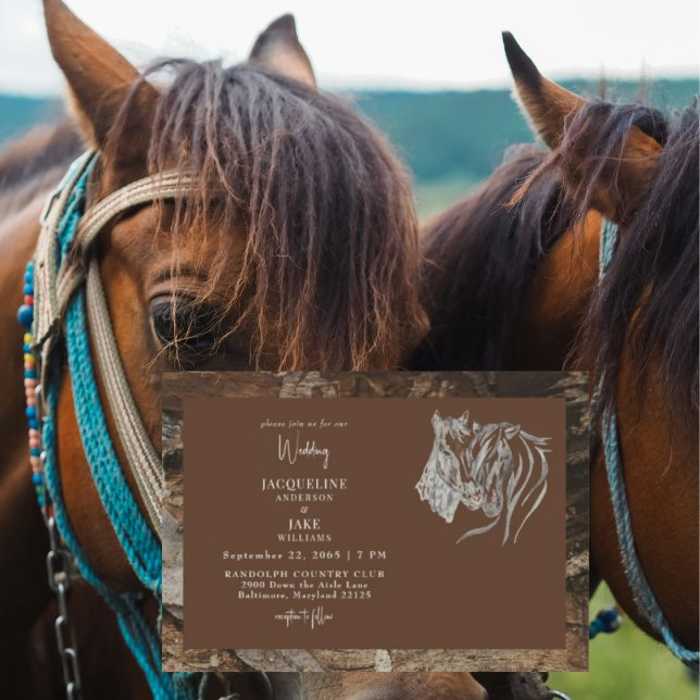 Invitación Amor Rústico Caballos Acariciándose Boda de Madera (Subido por el creador)