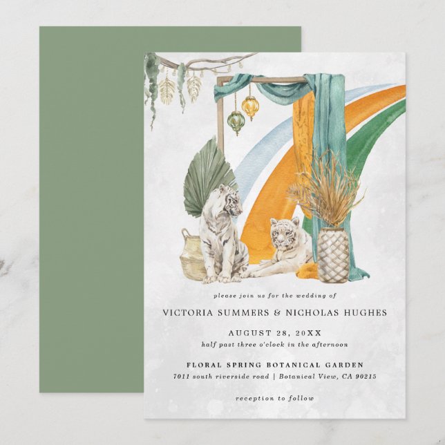 Invitación Amor Salvaje | Boda de Greenery de Tigre de Macram (Anverso / Reverso)
