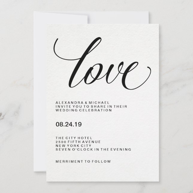Invitación Amor | Tipografía boda sobre papel acuarela (Anverso)