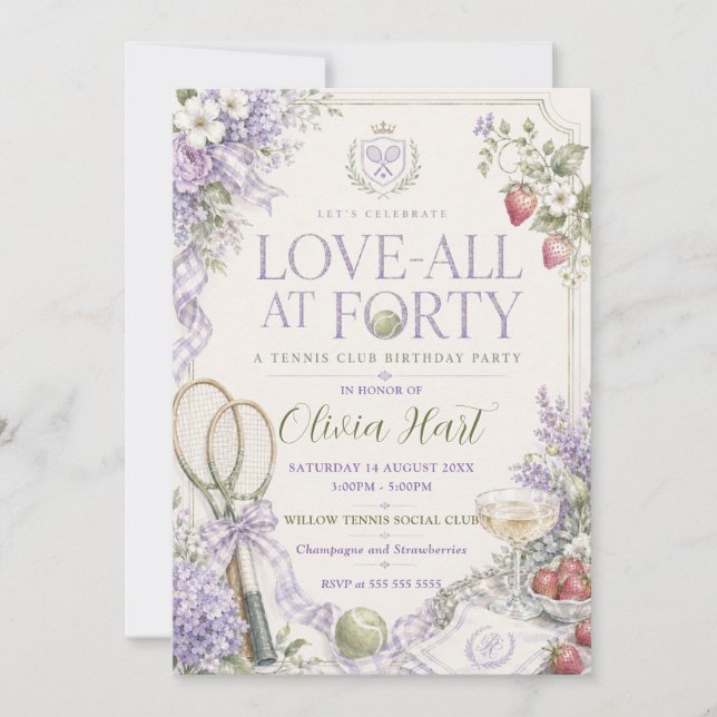 Invitación Amor Total a los Cuarenta Cumpleaños de Tenis (Anverso)