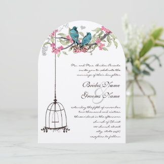 Invitación Amor Turquesa Ave Aves Rosa Apricot Peach