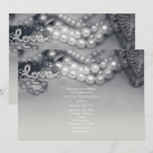 Invitación Amor Vintage Glam Perlas Negras y Blancas Boda