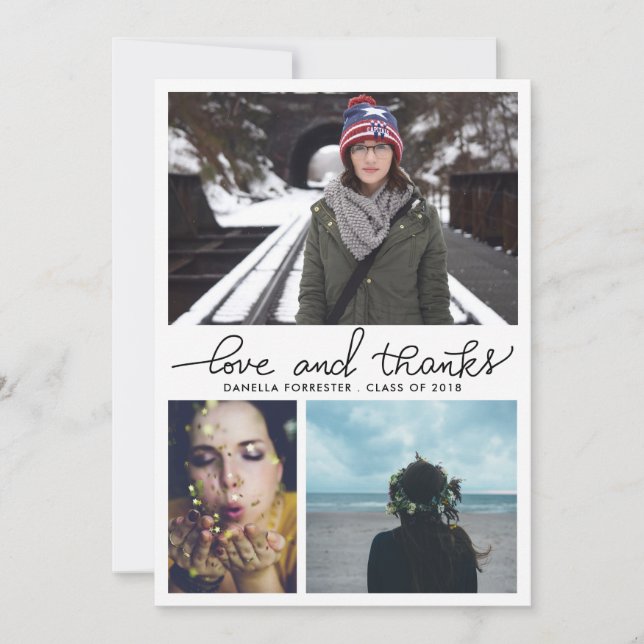 Invitación Amor y agradecimiento de graduado lindo Script Tre (Anverso)