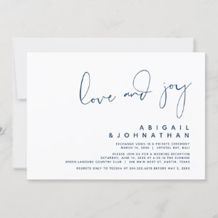 Invitación Amor y Alegría, Boda Moderna, Azul Marino