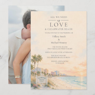 Invitación Amor y Clearwater Beach Florida Foto Boda 