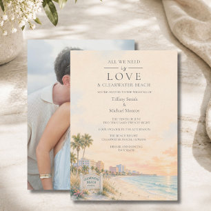 Invitación Amor y Clearwater Beach Florida Foto Boda