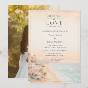 Invitación Amor y Foto de Boda en la Playa de Miami Playa 