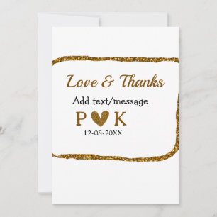 Invitación Amor y gracias añaden nombre de pareja boda dorado