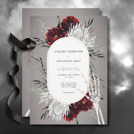 Invitación Amor y huesos Boda rojo floral espeluznante