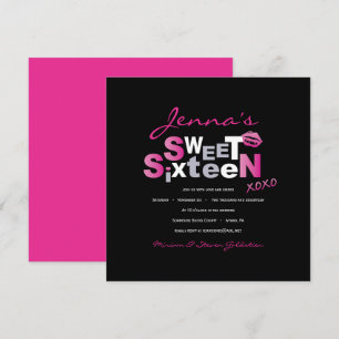 Invitación AMOR Y KISSES CALIENTE ROSA Dulce Dieciséis Invita