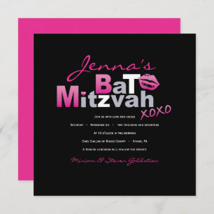 Invitación AMOR Y KISSES CALIENTES PINK Bat Mitzvah Invitació