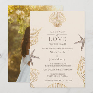 Invitación Amor y la Playa Concha Costera Boda