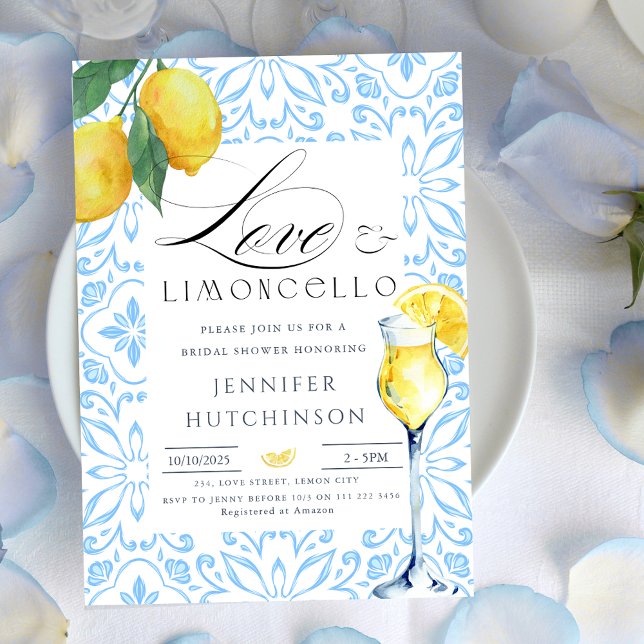 Invitación Amor y Limoncello Cocktail Italiano Ducha de novia (Love & Limoncello Italian Cocktail Bridal Shower Invitation)