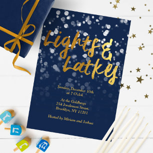 Invitación Amor y luz   Relieve metalizado falso Bokeh Hanukk