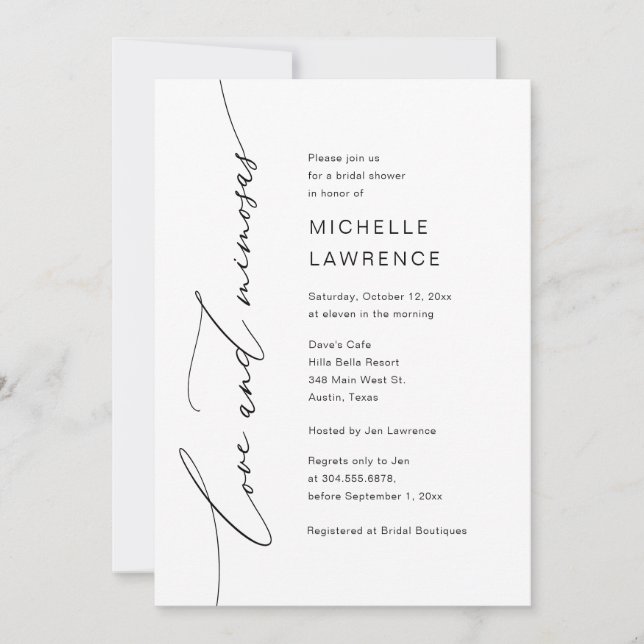 Invitación Amor y Mimosas, celebración de Fiesta de ducha de  (Anverso)