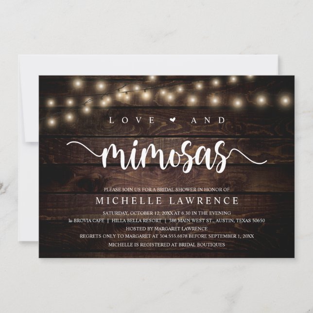Invitación Amor y Mimosas, celebración de la ducha de novias  (Anverso)