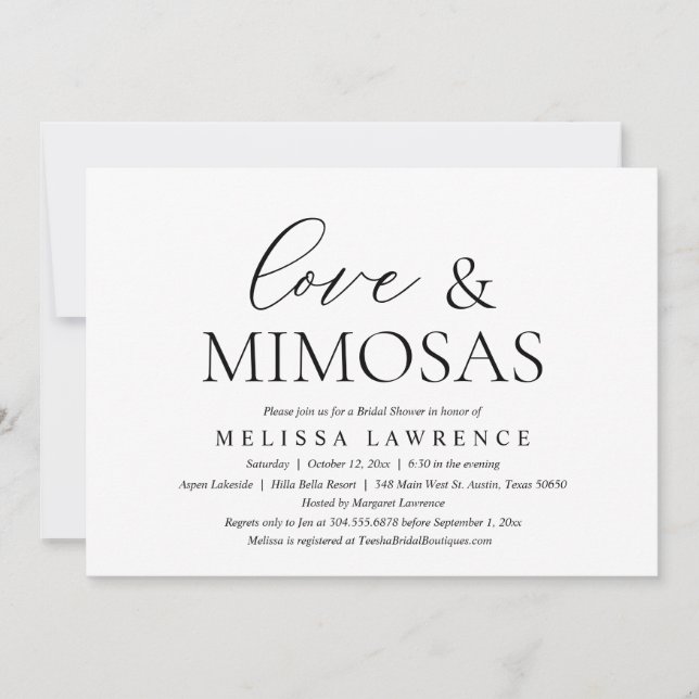 Invitación Amor y Mimosas, Fiesta de ducha de novia moderna (Anverso)