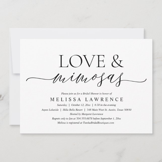 Invitación Amor y Mimosas, Fiesta de ducha de novia moderna (Anverso)