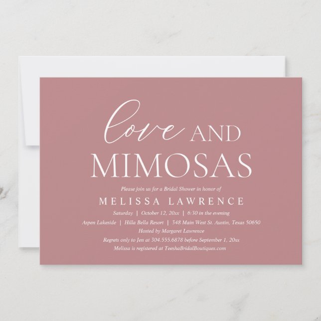 Invitación Amor y Mimosas, Fiesta de ducha de novia moderna (Anverso)