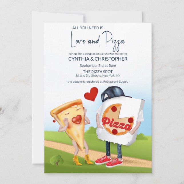 Invitación Amor y pizza divertida (Anverso)