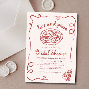 Invitación Amor y pizza, mano italiana, ducha de novia roja d