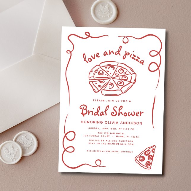 Invitación Amor y pizza, mano italiana, ducha de novia roja d (Subido por el creador)