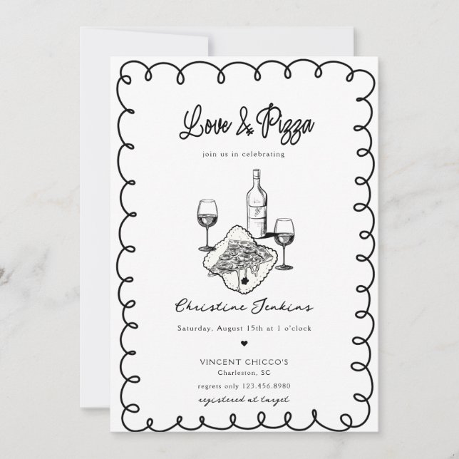 Invitación Amor y pizza | Whimsical Bridal Shower (Anverso)
