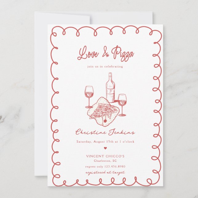 Invitación Amor y pizza | Whimsical Bridal Shower (Anverso)