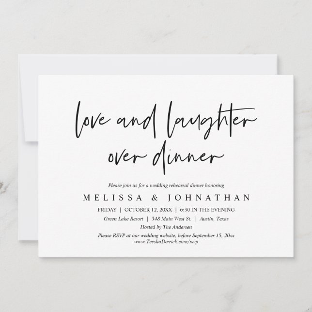 Invitación Amor y risa por ensayo Boda Cena (Anverso)