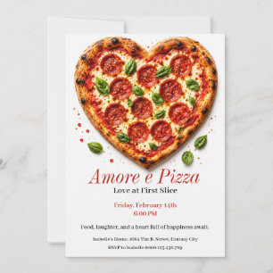 Invitación Amore e Pizza Party - Pizza en Forma de Corazón 