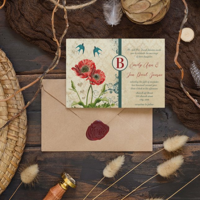 Invitación Amores azules rojos y Verde azulados Boda de amapo (Subido por el creador)